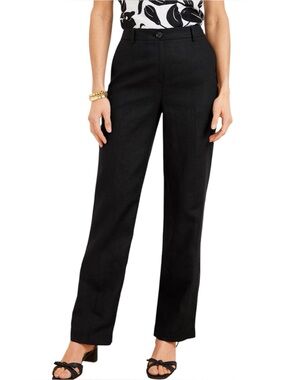 Talbots Southampton Straight Leg 100% Linen Pants Black Womens 12 Office Coastal